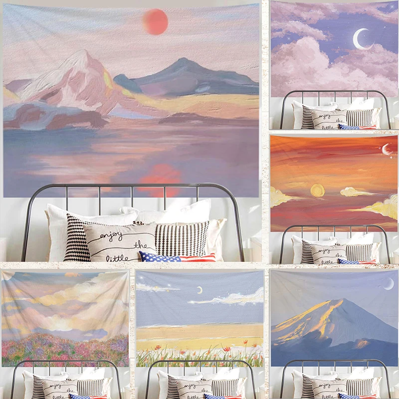 Ashou pintura al óleo paisaje tapiz decoración de dormitorio tapiz estético decoración de pared tapiz colgante de pared decoración