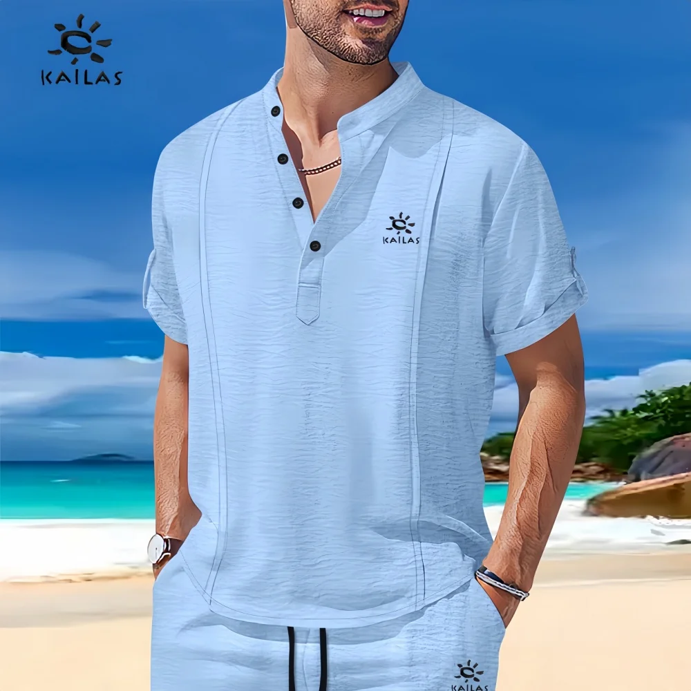 

Men's multi pocket workwear short sleeved T-shirt shorts casual set