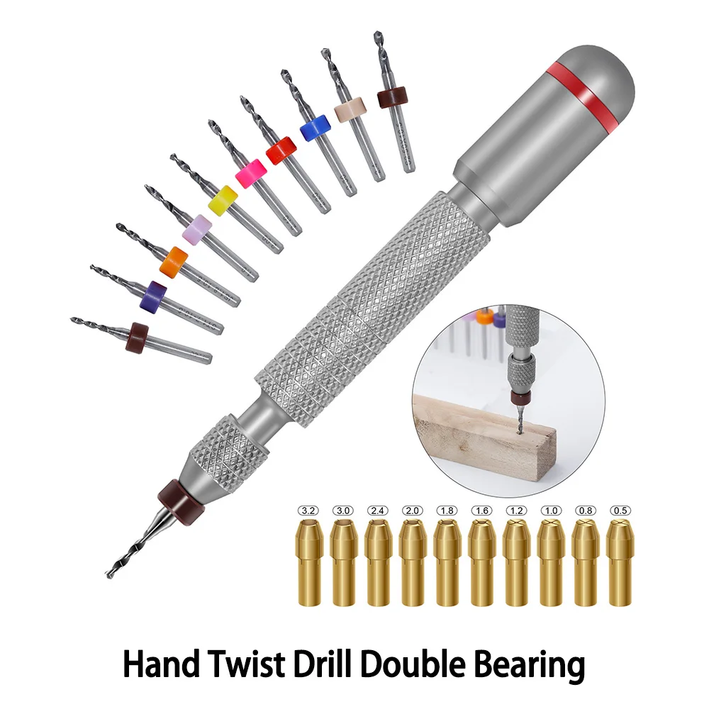 DIY Jewelry Making Tool Mini Drill Bit Set Precision Hand Twist Drill Tools Aluminum Alloy Construction Double Bearing Design