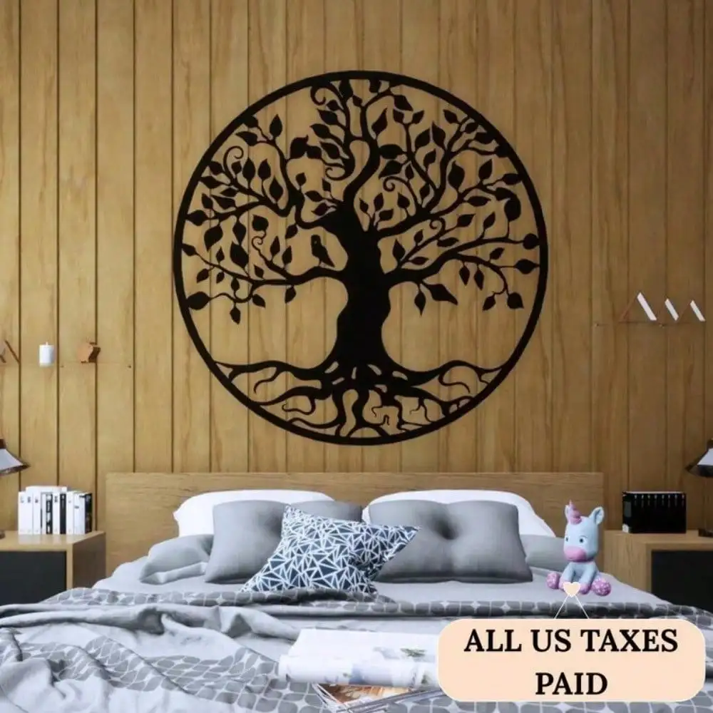 CIFbuy Iron Wall Art Black Tree of Life Round Metal Bird Silhouette Modern Minimalist Indoor Outdoor Decor for Bedroom Living Ro