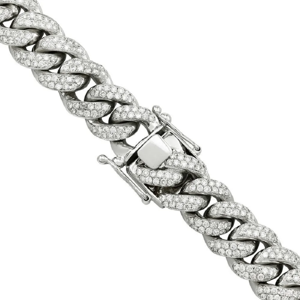 Moissanite Prong Miami Link Curb Chain Necklace Diamond Tester 925 Silver Gold Vermeil Two Tone 14k Yellow Vintage Lock...