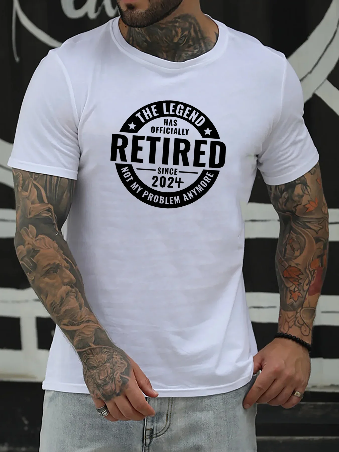 

Summer Men's Fashion Pattern Short Sleeve T-shirt Fashion Tshirt Round Neck Short Sleeve Regular Fit Slight Stretch Fabric