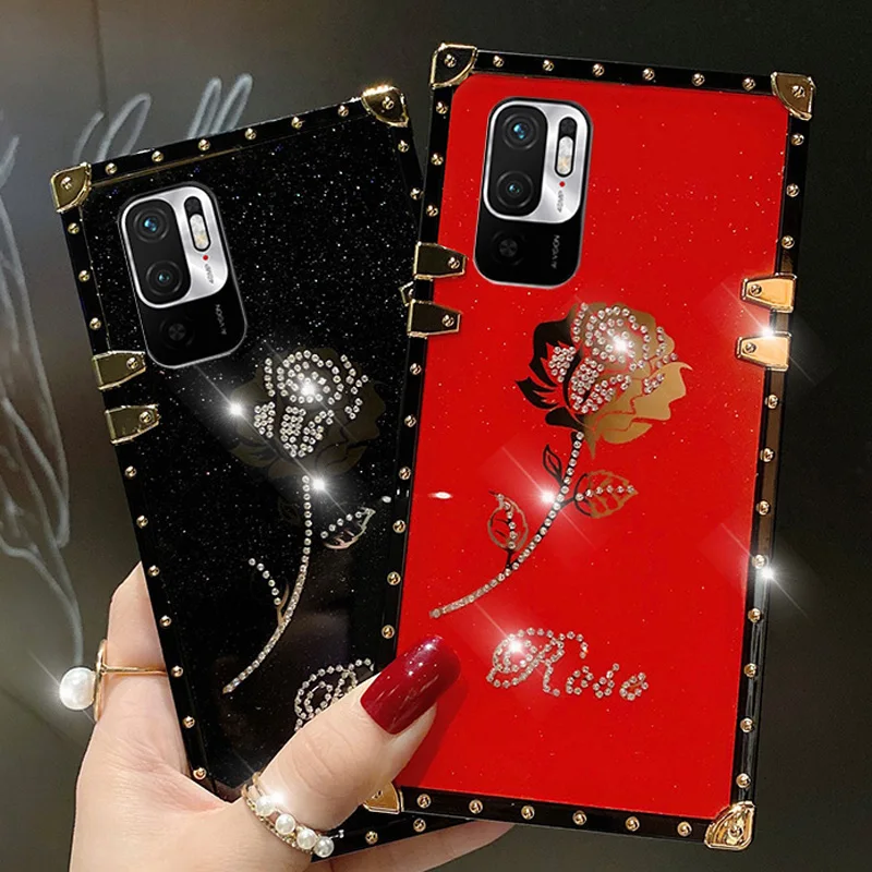 Luxury Square Flower Phone Case For Xiaomi Redmi Note 12 11 Pro 11 Lite 5G 12 11S 10S 10 9S Redmi10C Shockproof Soft Coque Capa