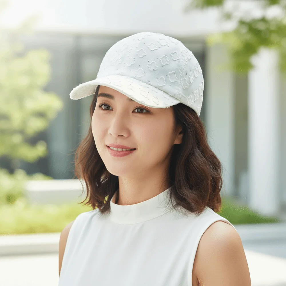 Flower Lace Baseball Cap Shiny Rhinestone Adjustable Strap Sun Hat Hollow Out Lightweight Design Visor Hat Daily Commute
