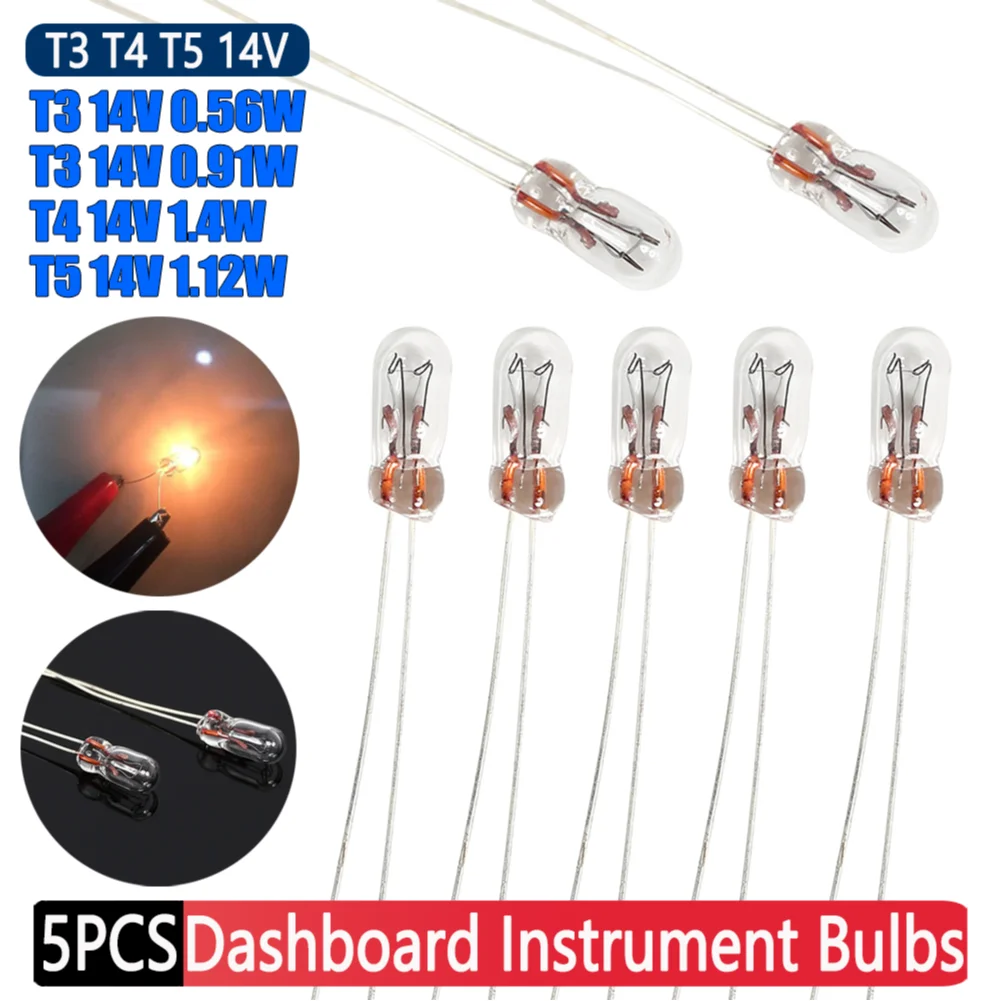 5x T3 T4 T5 14V Universal Car Audio Gear Indicator Light Instrument Panel Bulbs Amber Auto Car Lamp Accessory for Toyota