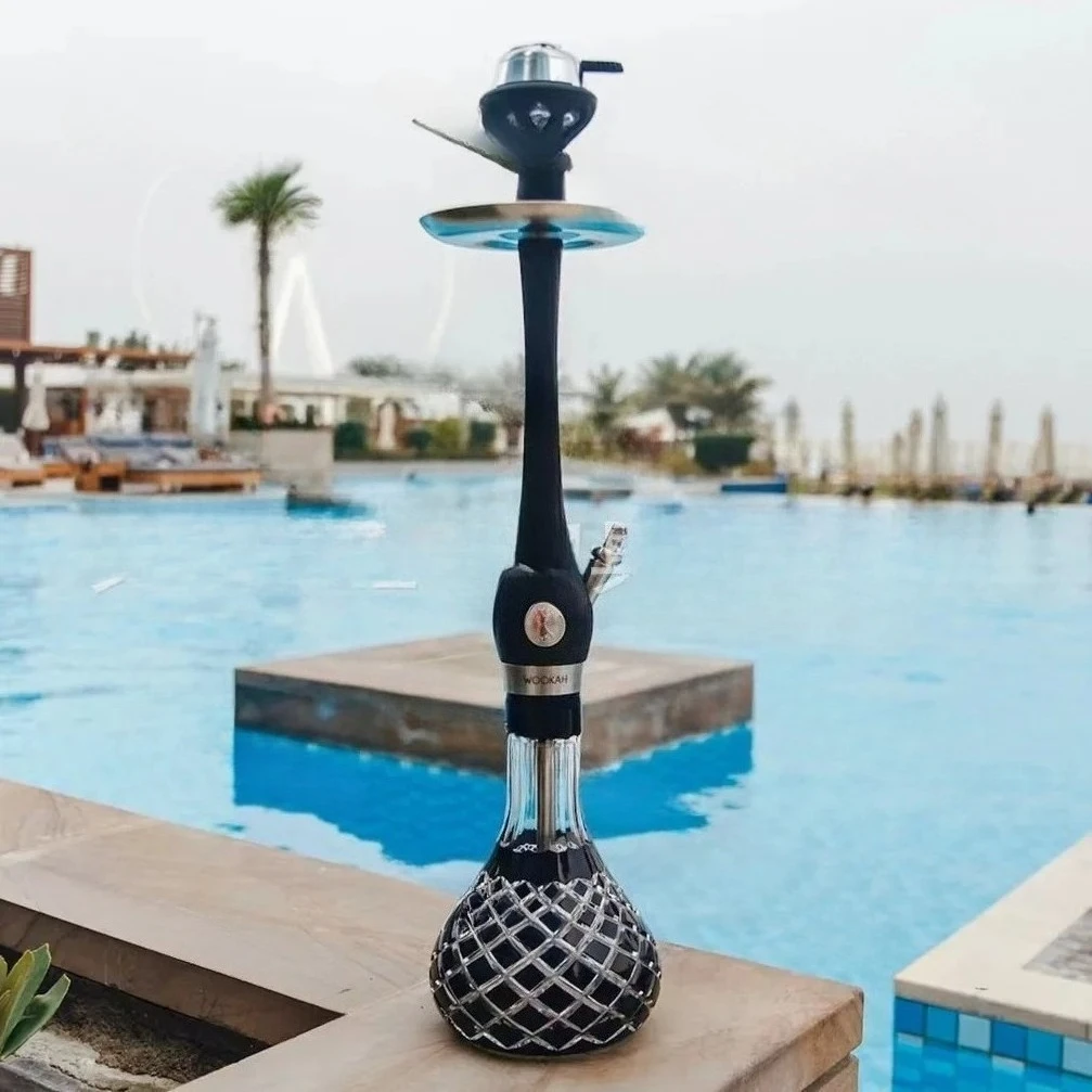 خرطوم واحد زجاجي من الفولاذ المقاوم للصدأ مخصص، شيشة كبيرة الحجم، تغليف صندوق هدايا جلدي فخم