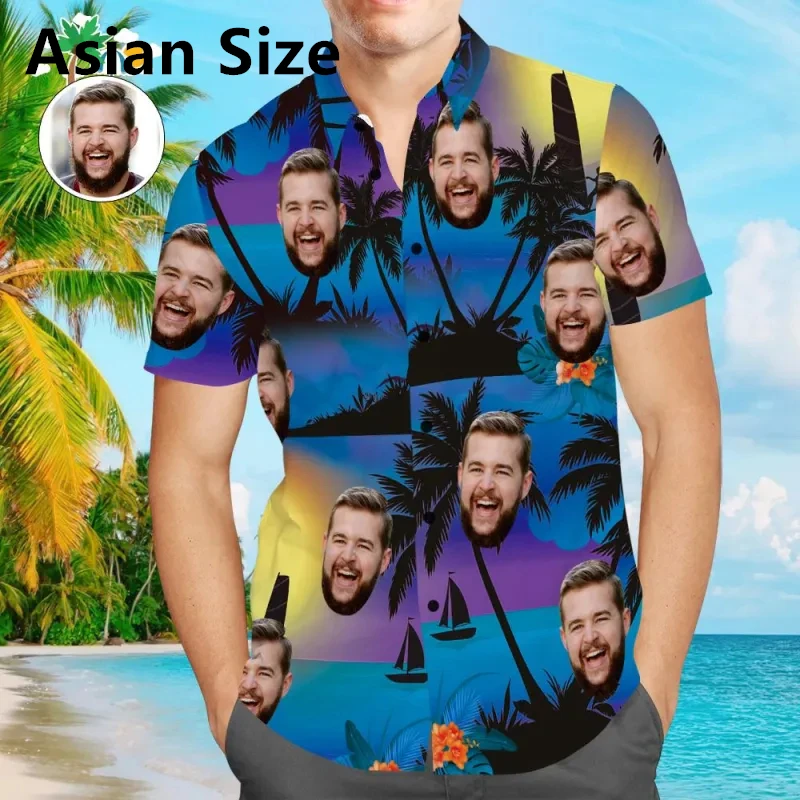 

Funny Custom Face Hawaiian Shirt For Men Summer Casual Personalization 3D Printed Short Sleeve Shirt Gift Party Oversized Blouse