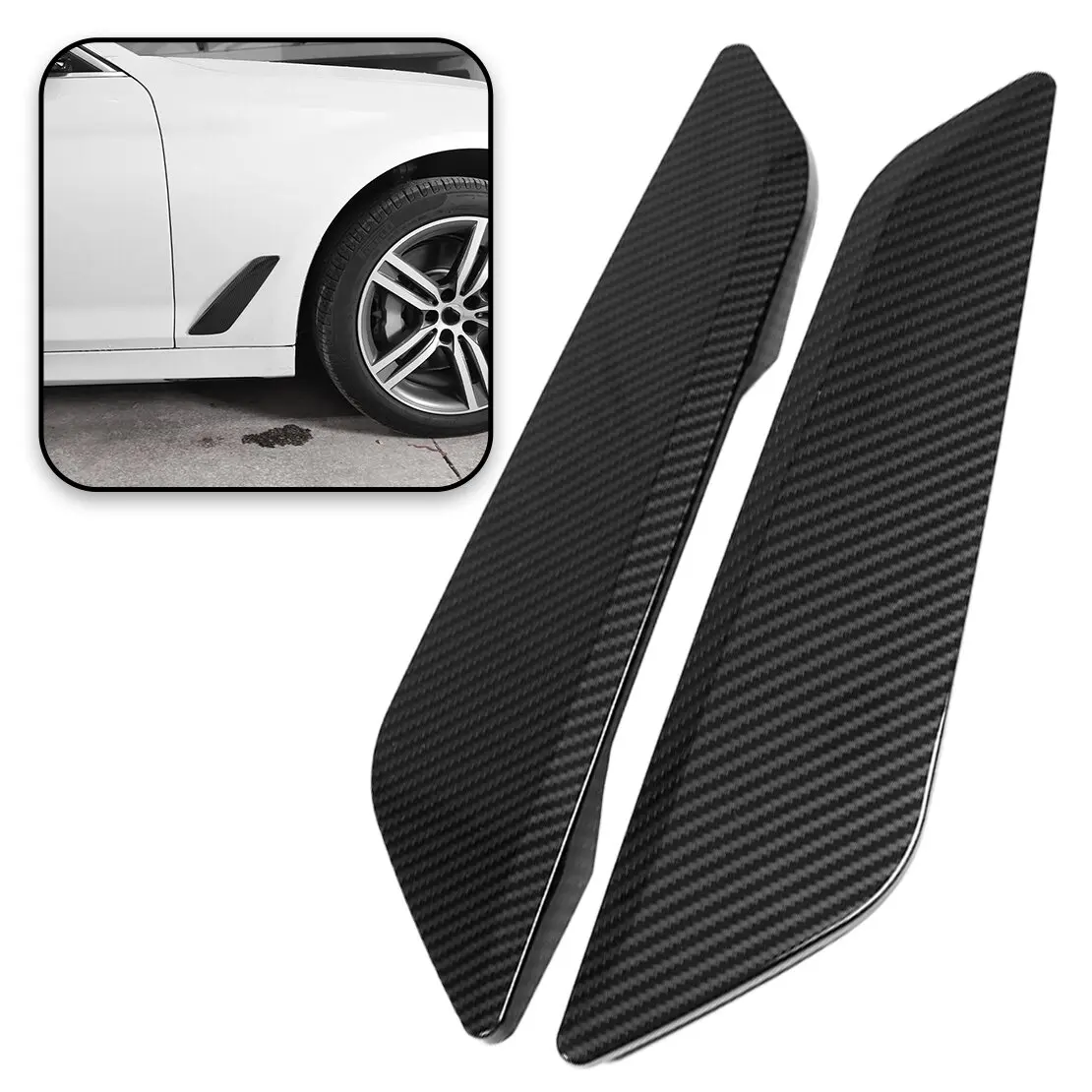 1 Pair Car Side Fender Vent Grille Cover Trim Fit for BMW 5 Series G30 G31 2018-2022 Carbon Fiber Texture Style