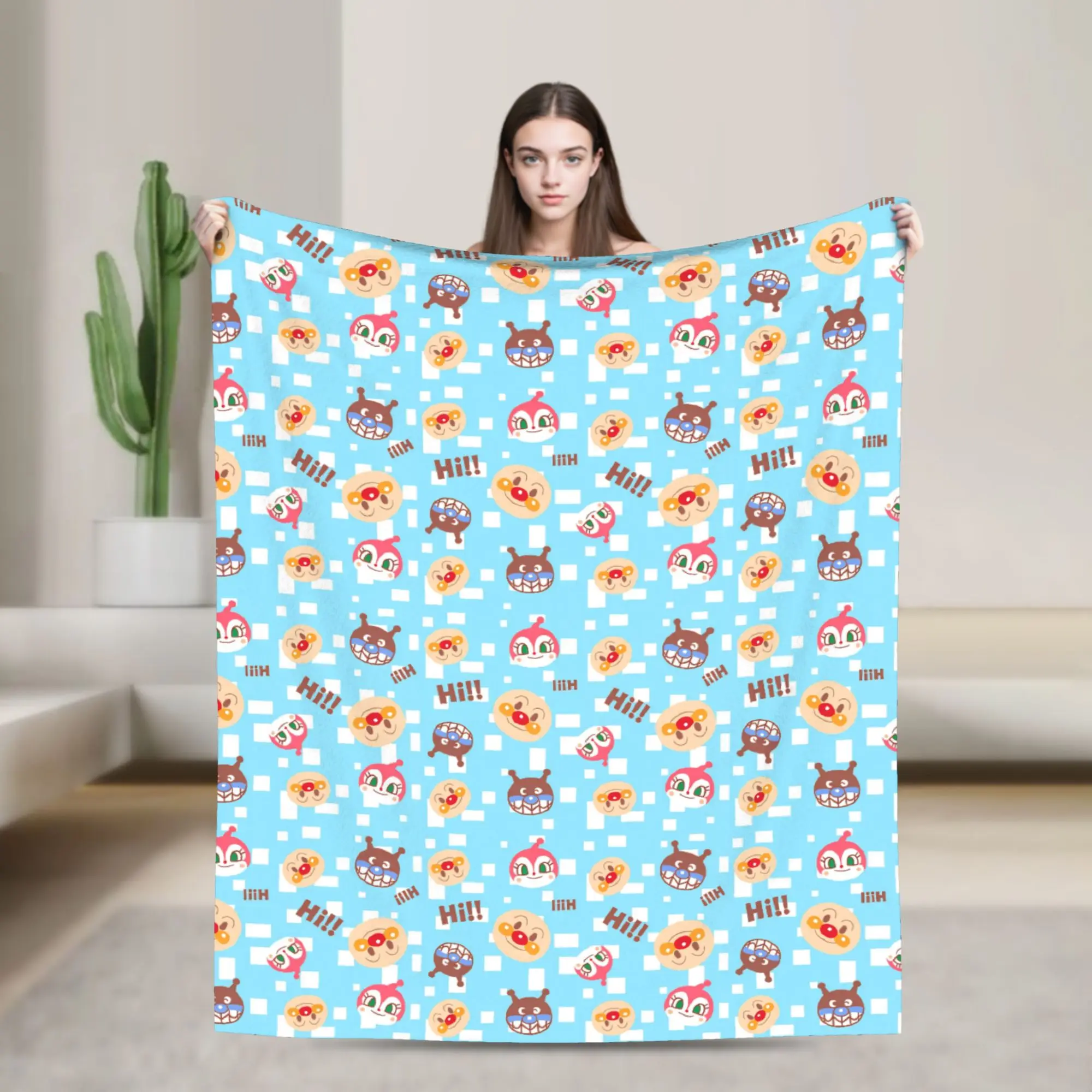 Custom 3D Printed Anpanman Baikinman Dokin Chan Hi!! Blankets Breathable Soft Flannel Winter  Throw Blanket for Sofa Travel Bed