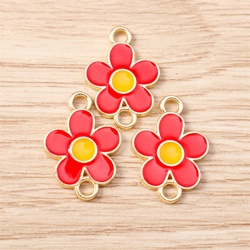 10 Stück 13x18mm Niedliche Bunte Emaille-Blumen-Verbinder für Schmuckherstellung Halsketten Armbänder Ohrringe DIY Handgemachte Bastelzubehör – Detail 3