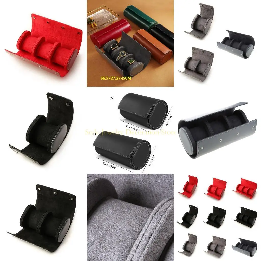 

D46E Watch Box 3 Slot Red Gray Black Travel Watches Storage Case Watch Holder