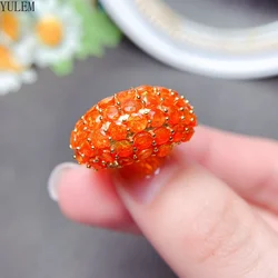 YULEM Sterling Silver Ring Set Natural Fire natural Opal Mexico Rare Orange Ring Women's Anniversary Wedding Promise Ring