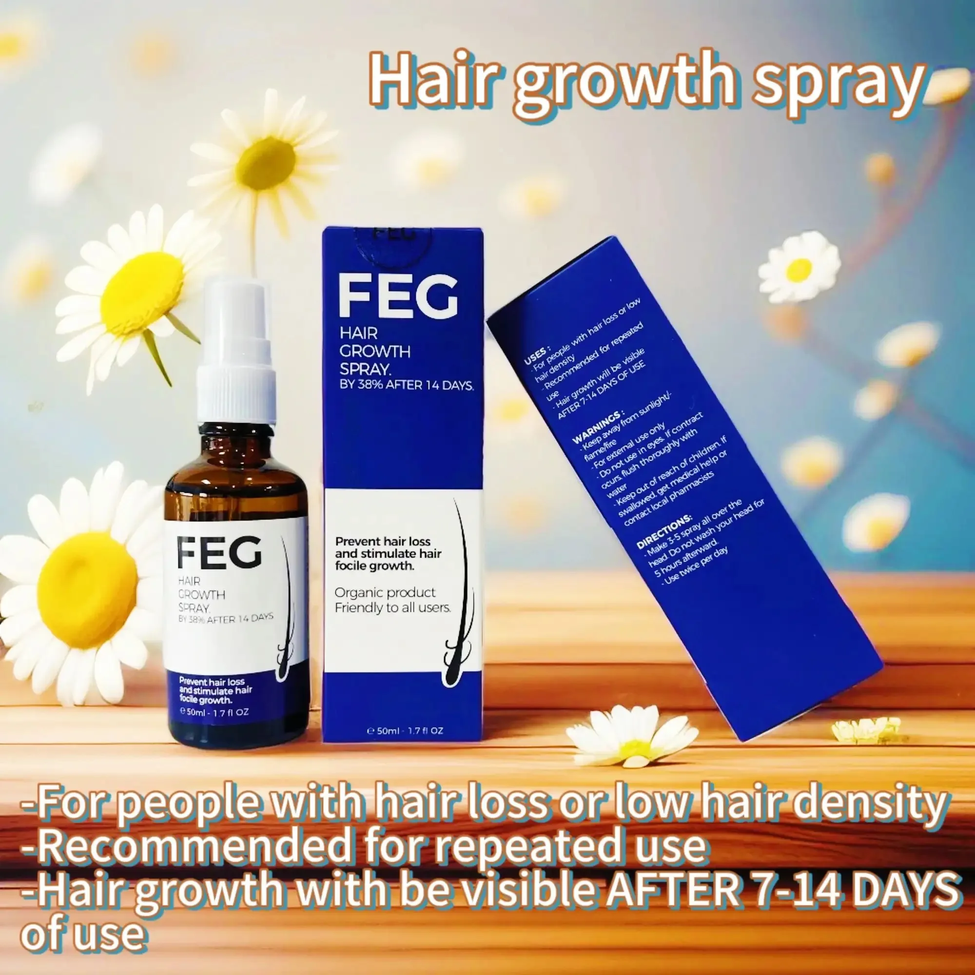 FEG hair growth spray hair loss HAIR GROWTH stimulate hair focile growth ownning Longer, thicker and healthier hair