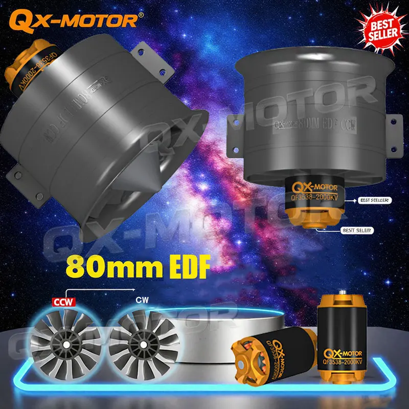 

QX-MOTOR 80mm 12 Blade EDF Ducted Fan Kit - 1000KV/2000KV Brushless Motor + 80A/120A ESC Drone RC Model Parts for Accessories