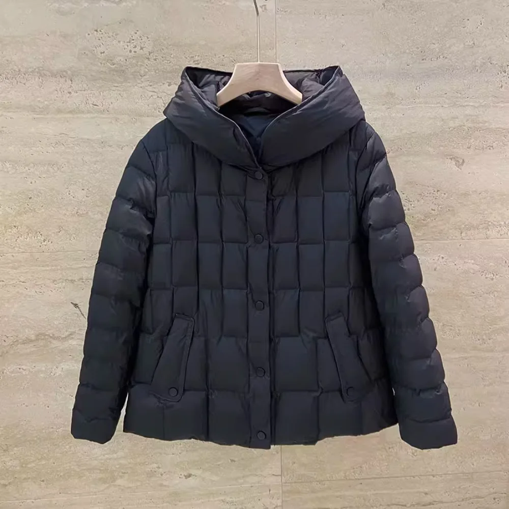 أسفل سترة جديدة الخريف خفيفة للغاية الدافئة مقنعين الخبز سترة منفوخة المرأة سميكة الدافئة سترات فضفاضة الأبيض بطة أسفل معطف ريشة #4