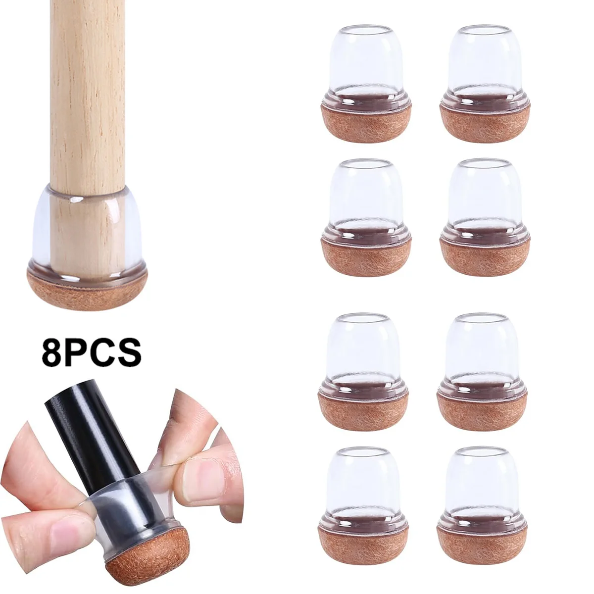 

8PCS Table Chair Leg Protector Covers Silicon Furniture Floor Feet Cup Thick Rubber Felt Bottom Protector Feet Caps Reduce Noice