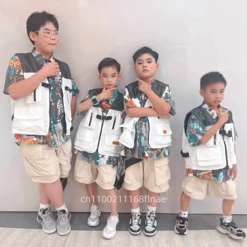 Children's Street Dance Costumes, Hip-hop Retro Shirts, Work Pants Sets, Cool and Handsome Children's Hip-hop Table Performance