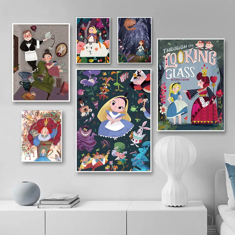 Alice In Wonderland Canvas Painting Disney Cartoon Anime Posters and Prints Nursery Wall Art Picture for Children's Room Decor