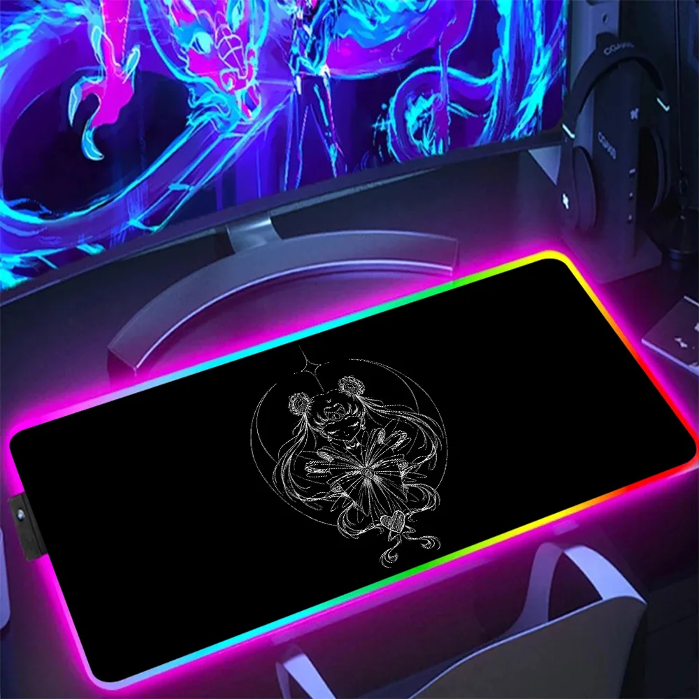 Anime S-Sailor Moons RGB Pc Gamer Keyboard Mouse Pad Mousepad LED Glowing Mouse Mats Rubber Gaming Computer Mausepad