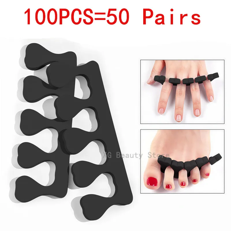 100PCS=50 Pairs Black Sponge Toe Separator Soft Nail Art Finger Separator Divider Spacer Manicure Pedicure Tool for Nail Polish