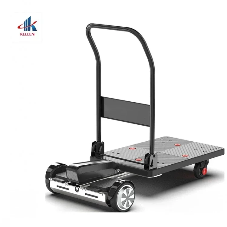 Electric Trolley Heavy  Platform Hand Truck Flat Plastic Truck Trolley 300kg 4-wheel Folding Truck