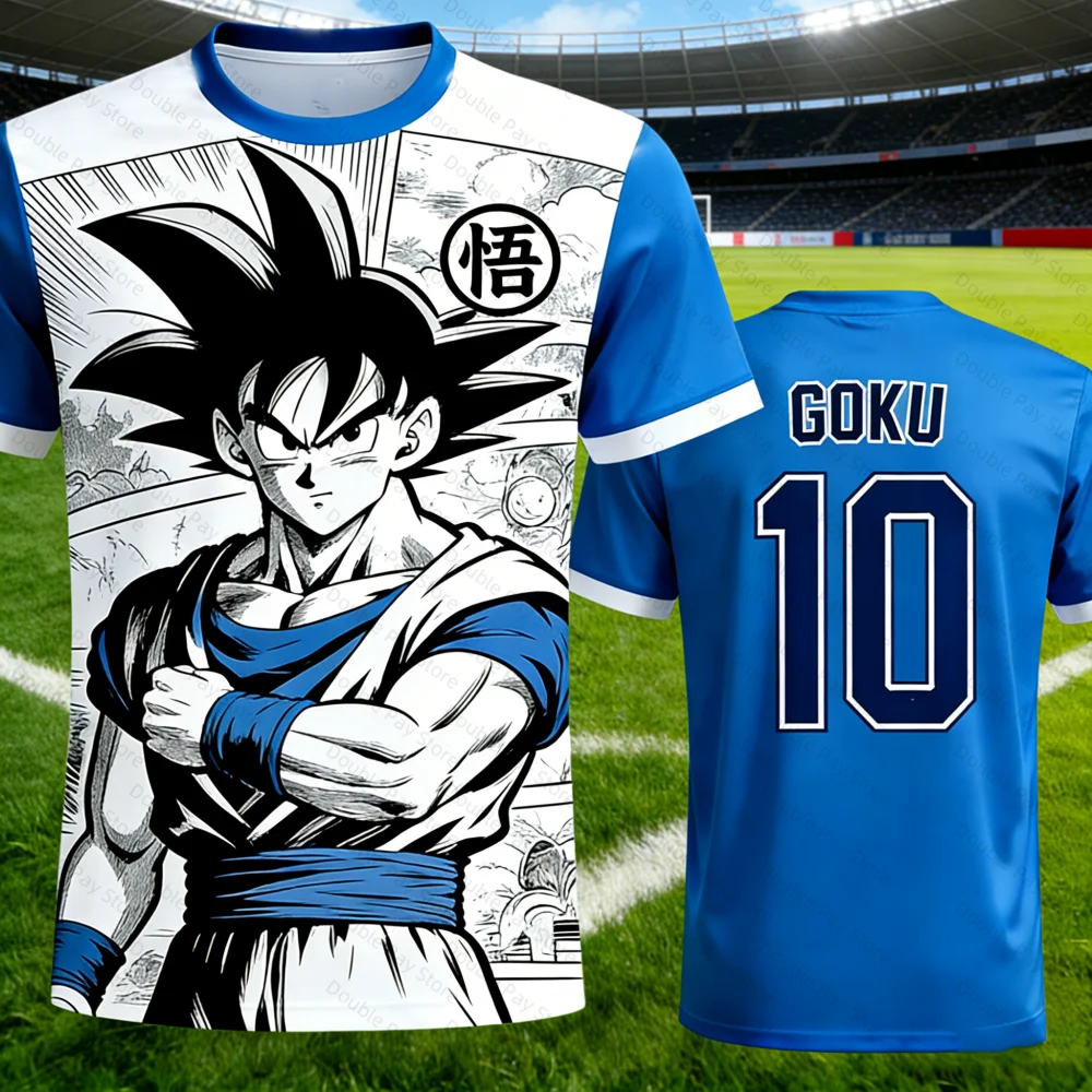 Dragon Ball Goku #10 Soccer Jersey T-Shirt,Manga Panel Print Anime Football Tee, Quick Dry Breathable Top For Men Women Children