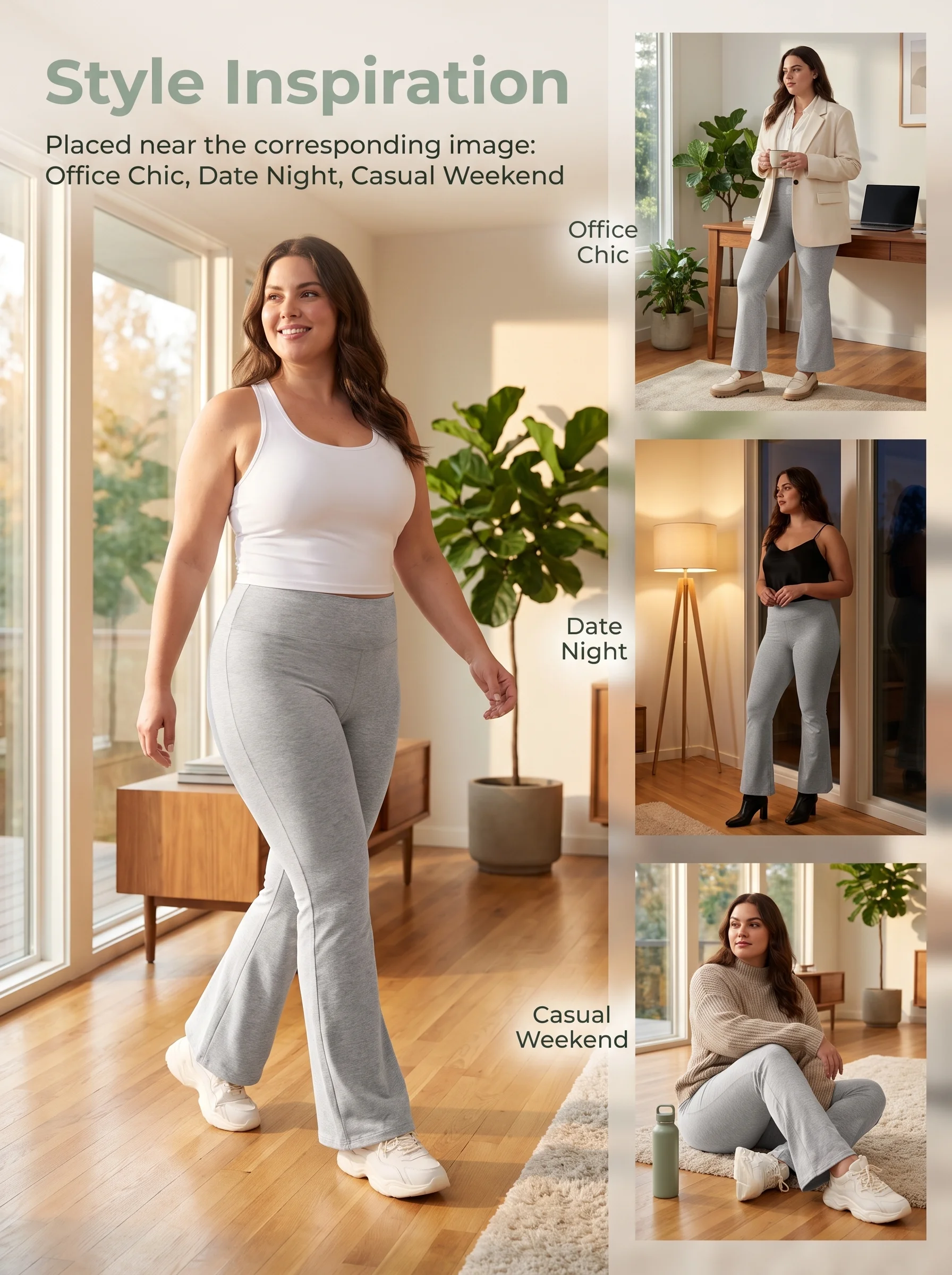 Plus-Size Damen Sherpa Flare Fleece-gefütterte High-Waist Leggings, Winterwarme 4-Wege-Stretch Thermo-Yogahose – Detail 3