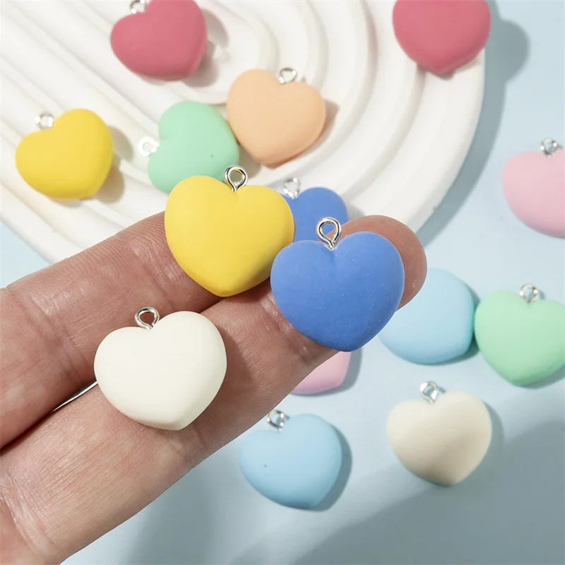 10Pcs 20*20MM Nette Bunte Herz Harz Charme Kawaii 3D Anhänger Diy Erkenntnisse Schlüsselbund Armbänder Für Schmuck zubehör