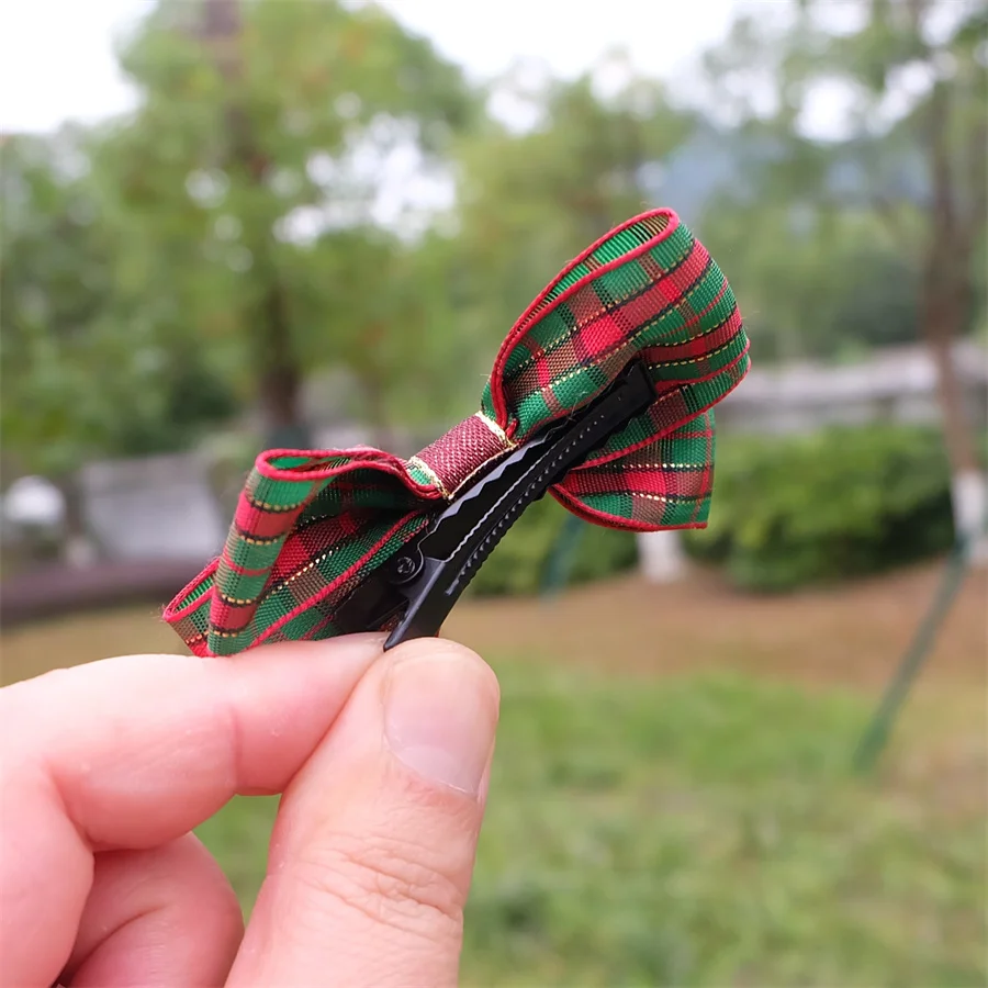 Christmas Plaid Hair Bow Clip For Girls Baby Kids Barrette Children Hair Accessories Butterfly Hairpin Fashion Headwear Top Clip