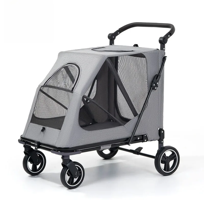 Medium Large Pet Cart Trolley One-touch Folding Stroller for Elderly Dog Cat Outdoor Travel