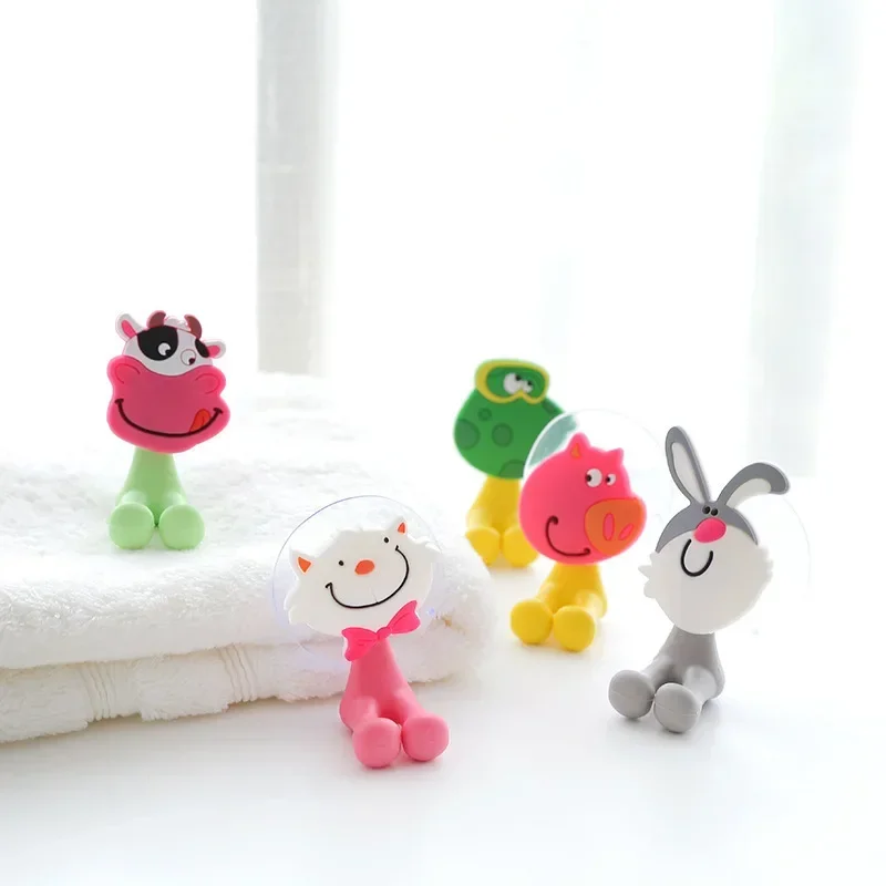 1PC Wall Mounted Suction Cup Toothbrush Holder Rack Suction Hooks Bathroom Lovely Cartoon Children Toothbrush Stand Organizer