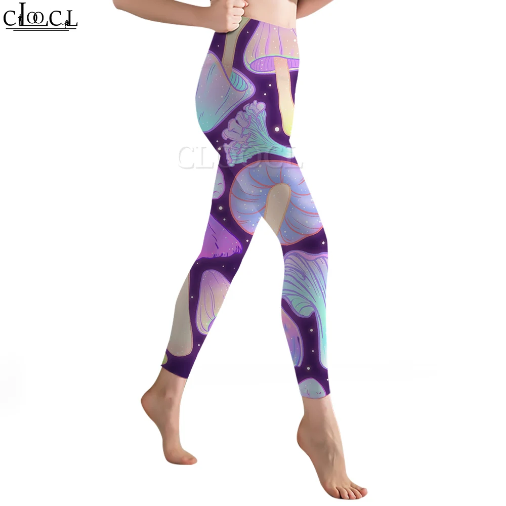 CLOOCL Lila Damen-Leggings, Fantasy-Pilz-Muster, 3D-gedruckte Hose, hohe Taille, Stretch, Fitness-Leggings, Übungsformung