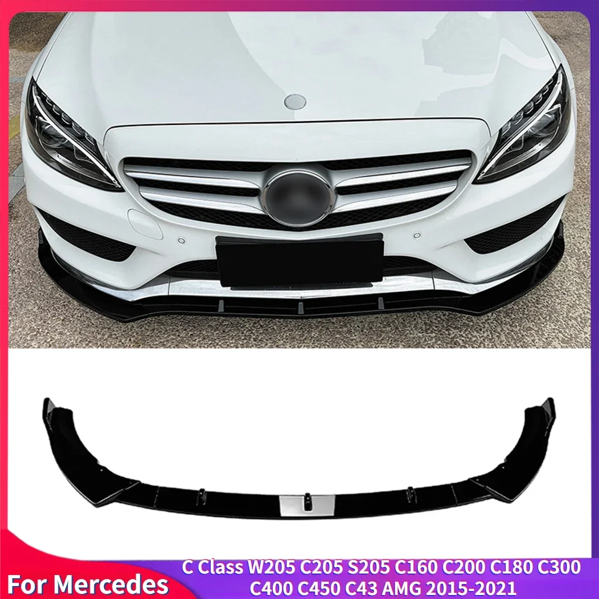 

For Mercedes C Class W205 C205 S205 C160 C200 C180 C300 C400 C450 C43 AMG 2015-2021 Front Bumper Lip Splitter Diffuser Body Kit