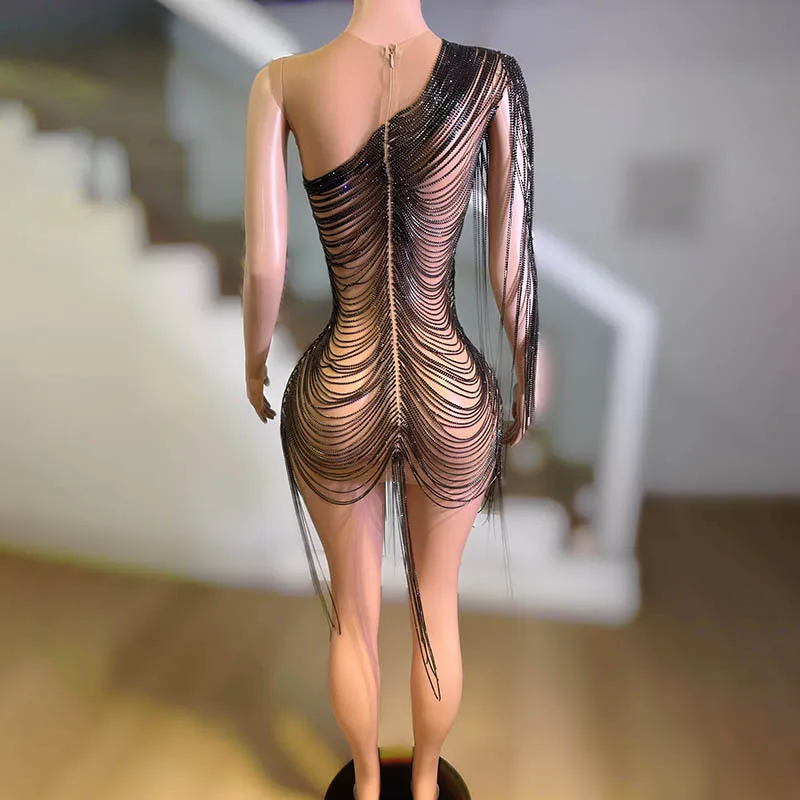 생일 의류 다이아몬드 드레스 파티 나이트 클럽 바 다이아몬드 세트 할로우 드레스 모델 Catwalk 연회 파티 Vestidos Fiesta De Lujo