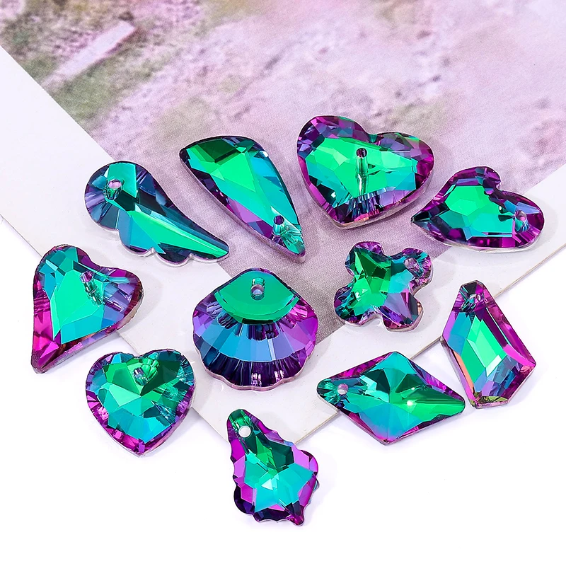 Crystal Pendant Beads Bright Color Single Hole Charm Diy Glass beads Gems Supplies Earrings Bracelet For Jewelry Making