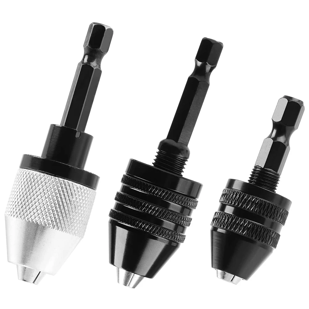 ABIS-3PCS 1/4 Inch Hex Shank Keyless Drill Chuck Quick Change Adapter Converter Impact Drills Bits, Electric Tool Accessories