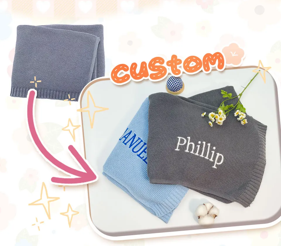 100% Baumwoll-Strickdecke für Babys, personalisierbar mit Namen, weiche, atmungsaktive Puckdecke für Säuglinge, individuelle Neugeborenen-Wickeldecke, Geschenk – Detail 5