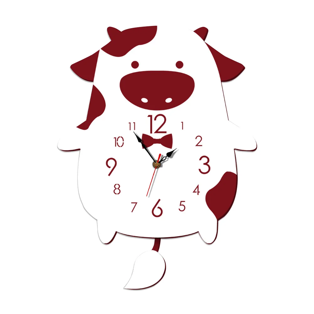 

Red Cartoon Cow Shape Silent Wall Clock Children's Room Hanging Kids Bedroom Living Room Acrylic Decorative Clock