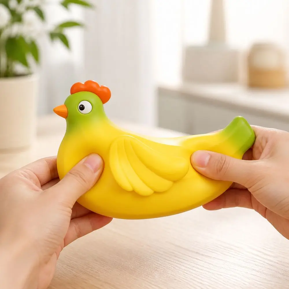 Soft Rubber Banana Chicken Toy Stretchy Banana Shaped Squishy Pinch Le Cute Animal Squeezable Chicken Squeeze Toy Sensory Play