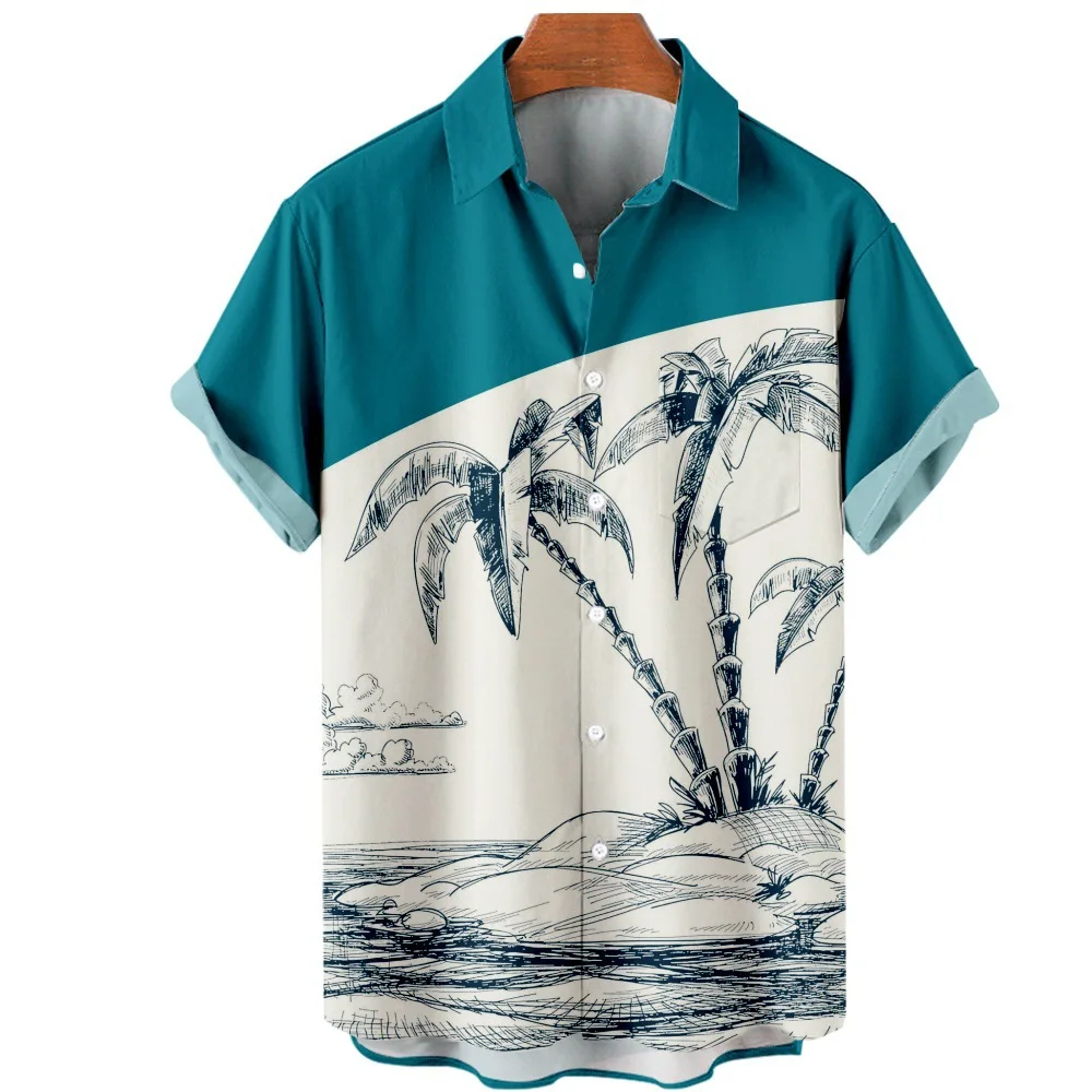 

Dress Shirts Palm Tree Printed Hawaiian Button Short Sleeve Summer Hipster Fashion Shirt Streetwear Casual Men Clothing