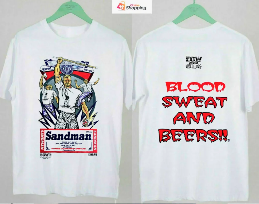 

Мужская Двусторонняя Футболка Sandman Beer кровяного пота Ecw Xl