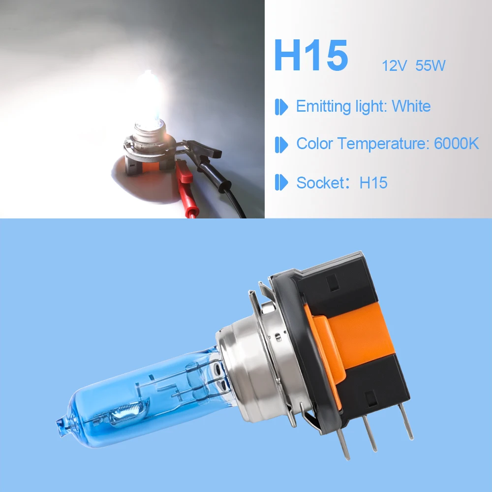 Herorider 12V H15 Halogen Xenon Bulb 6000k 55w White Lamp Super White 5500-6000K Lamp H15 12v 15/55w Car Light Source Bulbs