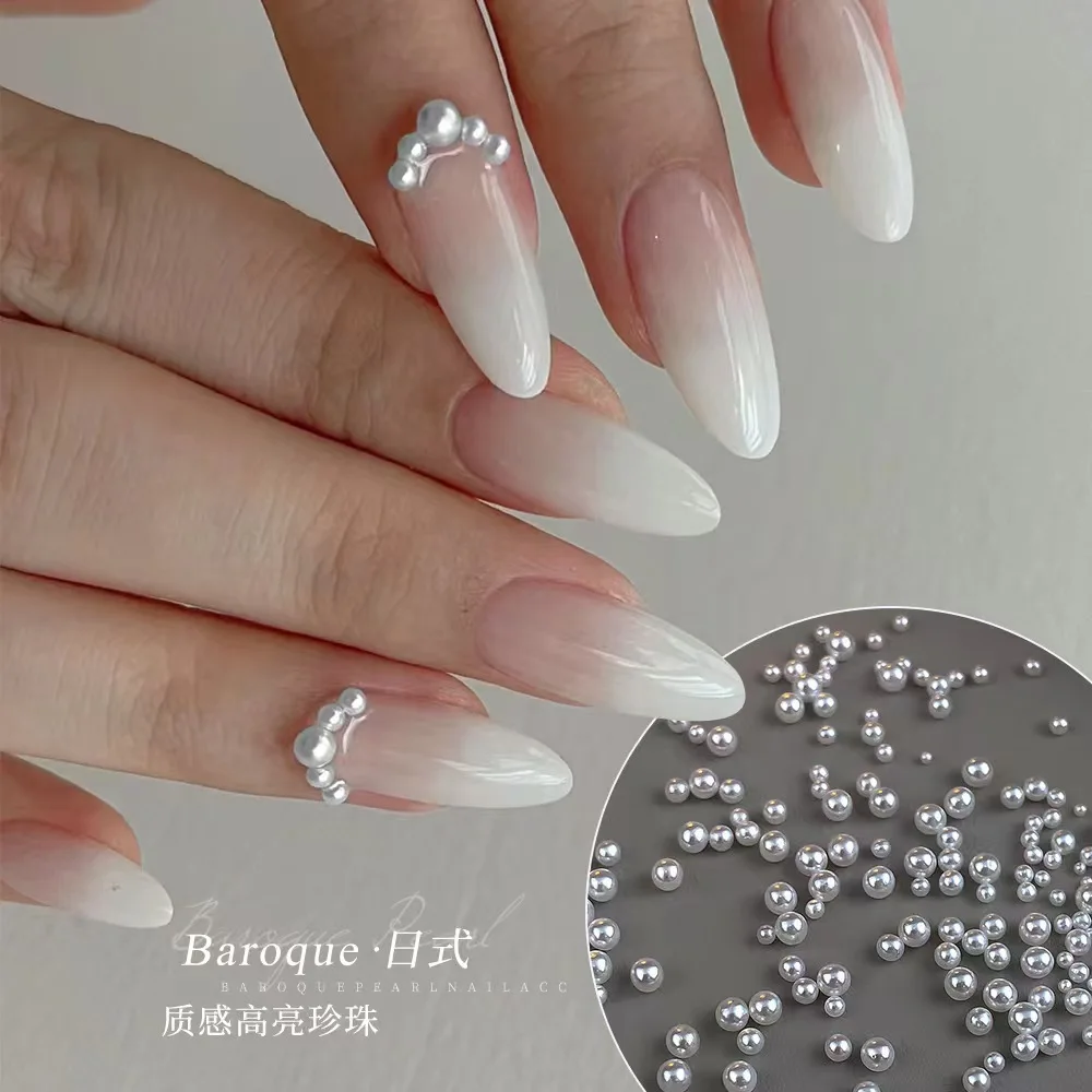 1 worek Półokrągłych/Okrągłych Perłowych Ozdób do Paznokci Vintage Eleganckie Błyszczące Perły Płaskie Ozdoby do Paznokci Białe/Beżowe Koraliki Części do Manicure