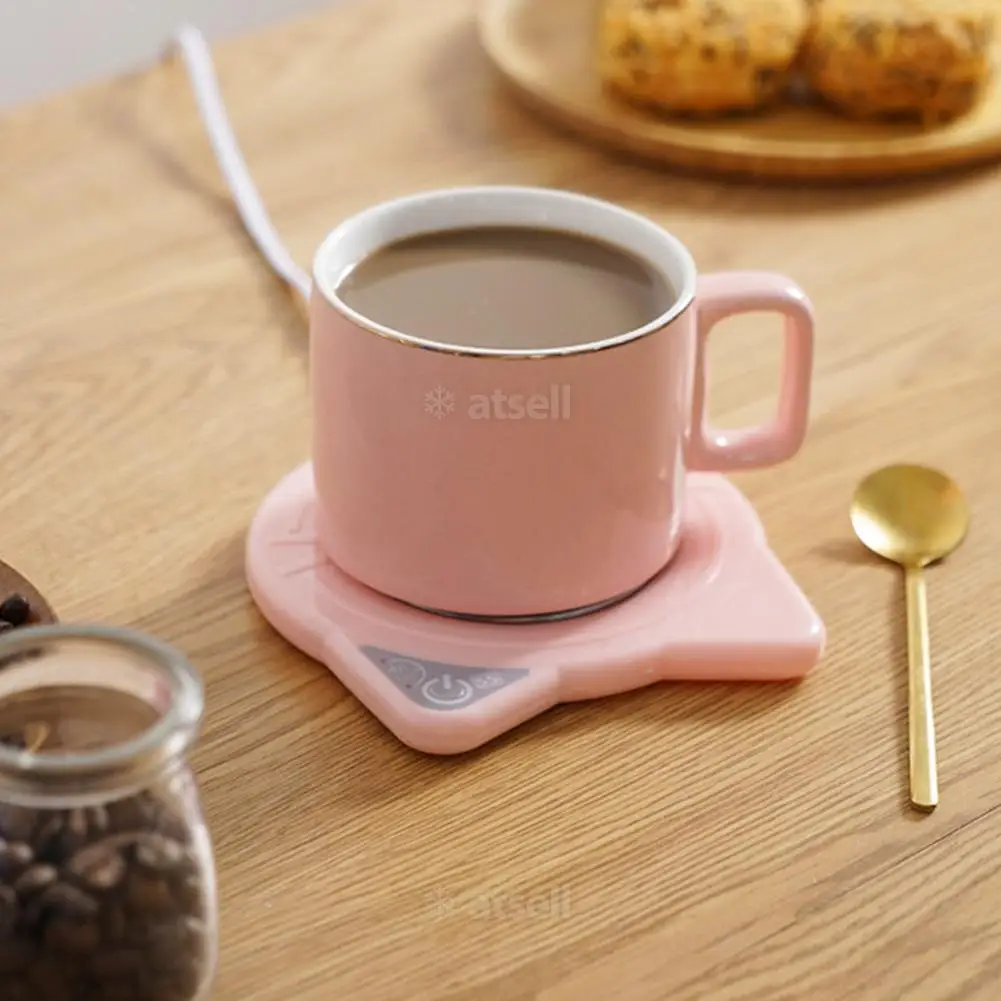 Calentador de taza de gato con USB para bebidas, almohadilla térmica para mantener la bebida caliente, posavasos para café, leche y té, apagado automático