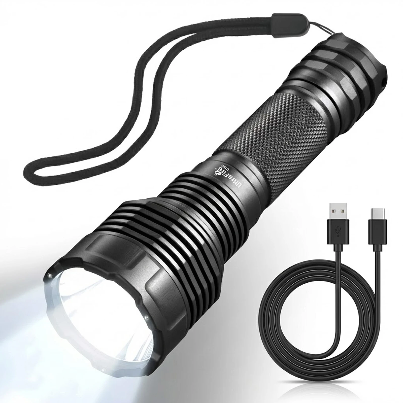 UltraFire C15S 20W LED Flashlight 2200LM Tactical Torch USB C Rechargeable with 18650 Battery Outdoor Camping Self Defense Lamp