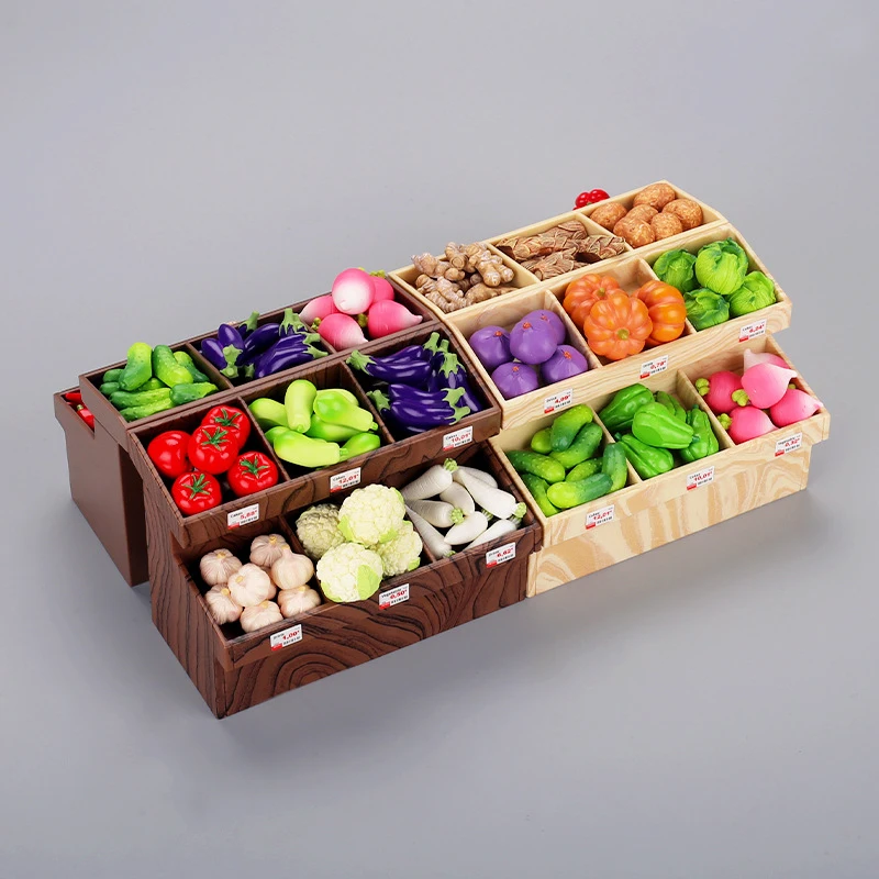 

1/12 Dollhouse Simulated Fruit Vegetable Rack Dollhouse Miniature Food Display Shelf Dolls House Decoration Pretend Play Toy