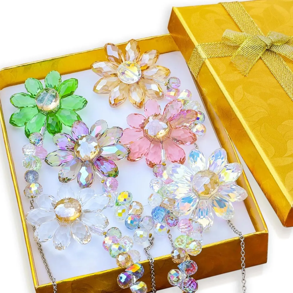 

6 Color Glass Crystal Pendant Rainbow Maker Indoor Window Sunflower Sun Catcher Ornament Couple Bag Charms Christmas Gift