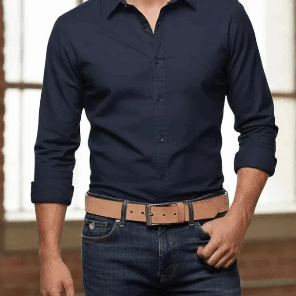 

Classic Alloy Men Wide Belt Natural Cowhide Color Long Genuine Leather Belt Retro Durable Jeans Waistband Students