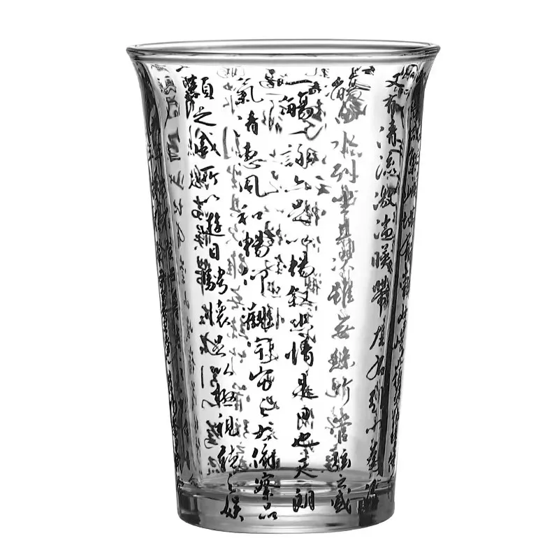 New Chinese Sle Glass Cup Drinking Water Tea Brewing Office St Cup Lan Ting Sequence Calliaphy Print Home Use Cup