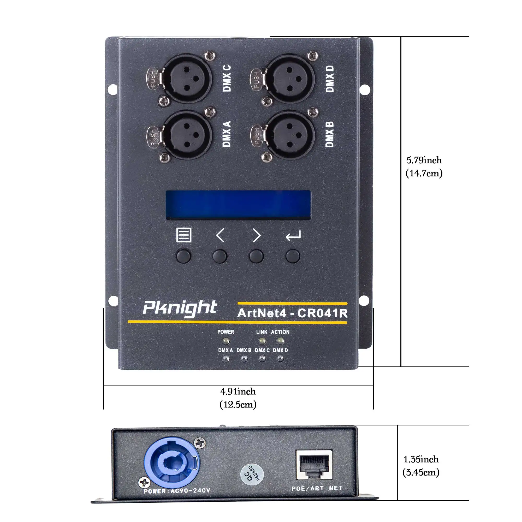 Pknight-Bi-direção ArtNet DMX Ethernet controlador de iluminação, 4 Universo Truss Montável PoE CR041R, 2048 Interface